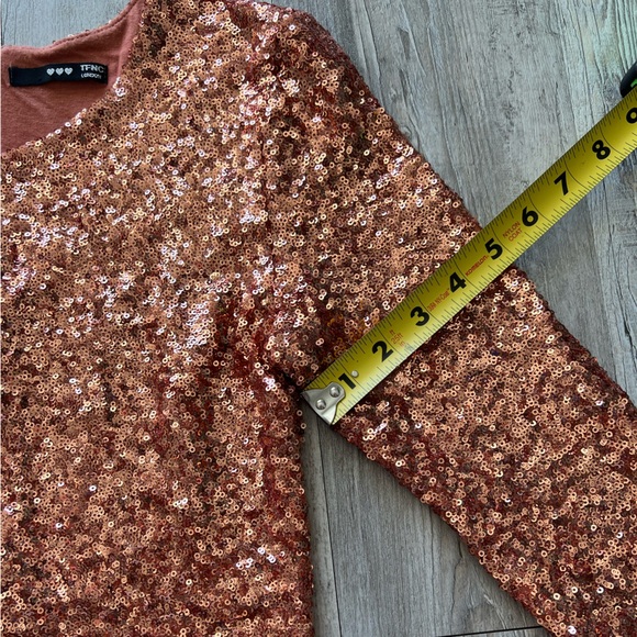 ASOS Rose Gold Sequin Mini Dress Long Sleeve Bodycon Party Cocktail Medium - Picture 14 of 15